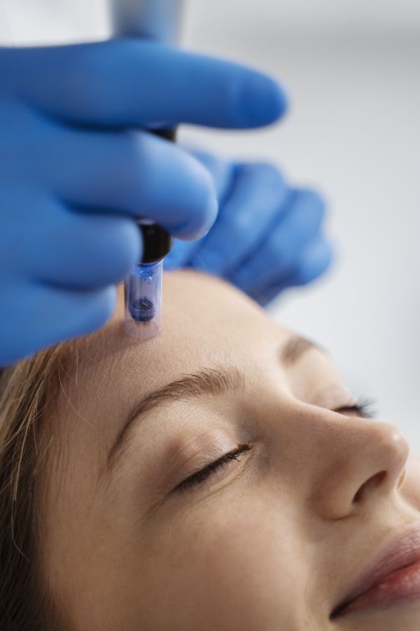 Microneedling Behandlung im Gesicht – Hautverjüngung mit feinen Nadeln.